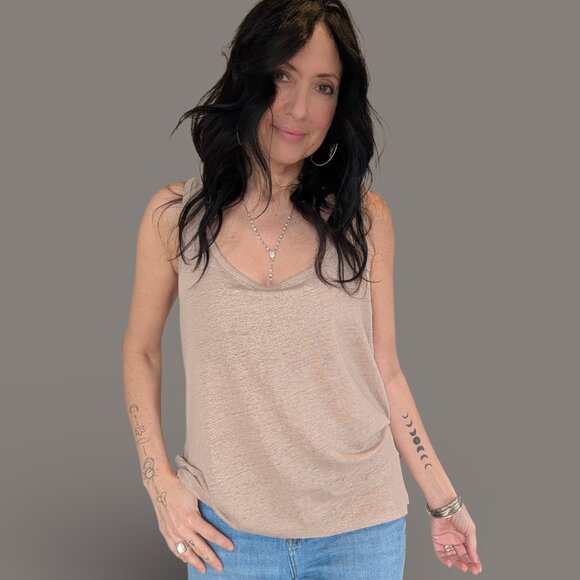 J. Crew Tan Tank Top with Gold Threading - Large - Picture 1 of 6